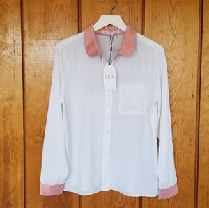 English Factory White Dress Shirt w pink detail, M